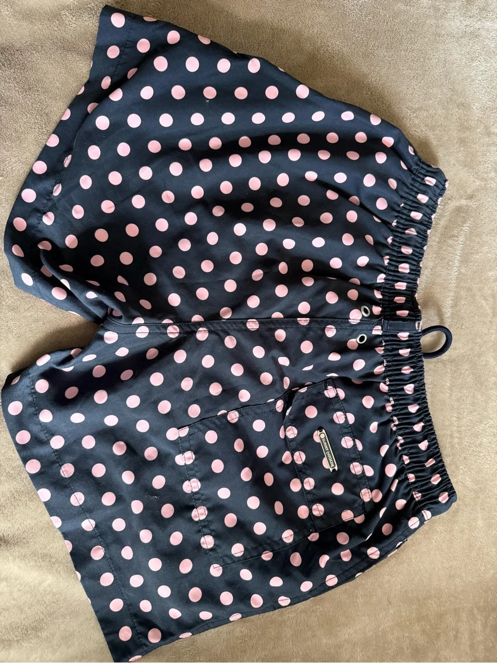 Men's Navy Swim Trunks with Pink Polka Dots - Sunny Patoche Miami